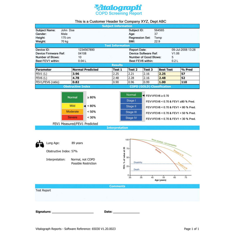 گزارش Vitalograph Reports برای COPD Screening